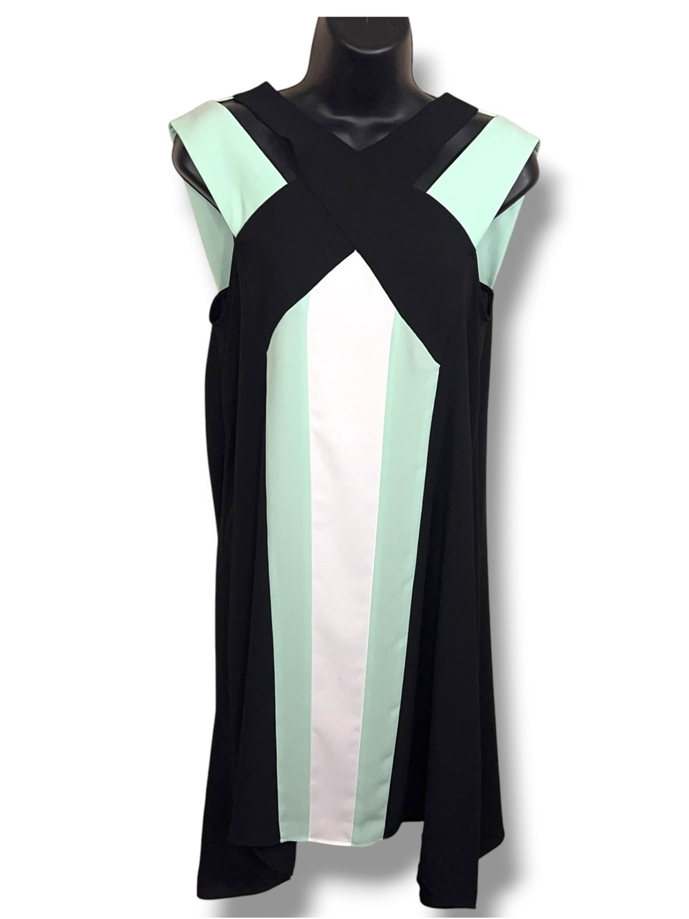 XS BCBGMAXAZRIA Teal Black White Criss Cross Mini Dress Event Party Cocktail